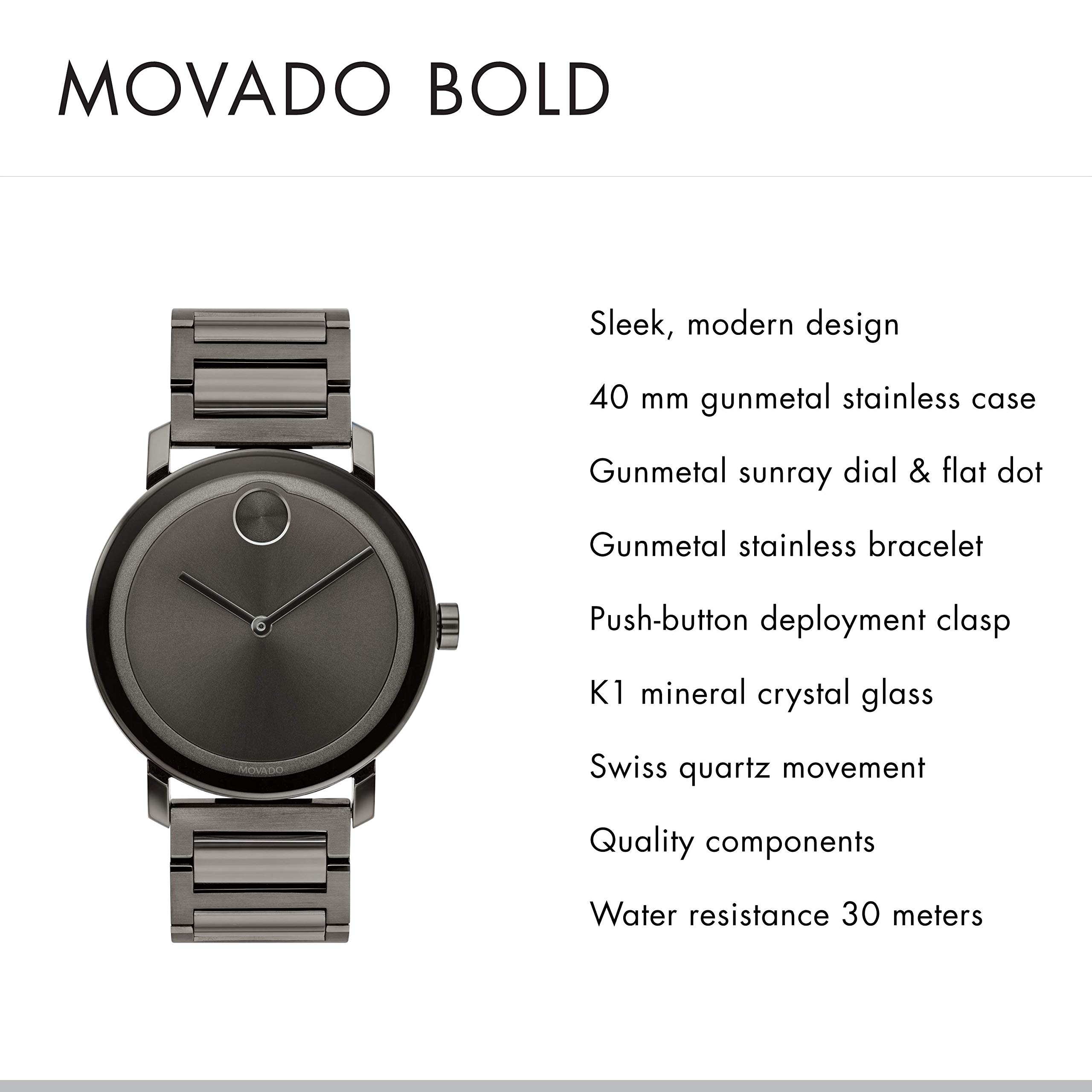 Movado Men's Bold Evolution Gunmetal Ion-Plated Steel Case and Link Bracelet, Grey