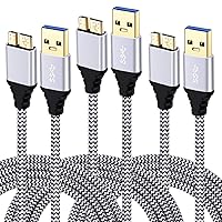 Charger Cable for Galaxy S5/Note 3, 3-Pack Braided 6ft USB 3.0 Cable Type A to Micro B Fast Data Charger Cable Compatible for Hard Drive, Samsung Galaxy S5, Note 3, Camera - White