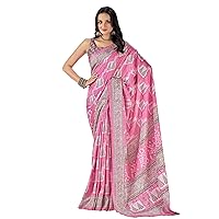 Indian Soft Tusser Silk Printed Designer Border Saree Blouse Woman Muslim Sari 3812