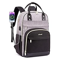 LOVEVOOK Laptop Backpack for Women, Fits 17 Inch Laptop Bag, Fashion Travel Work Anti-theft Bag, Business Computer Waterproof Backpack Purse, Grey-Black-Balck