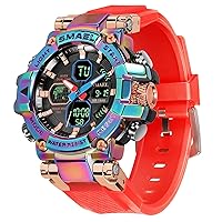 Men's Digital Sports Watch, Colorful Alloy Analog Sports Outdoor Watches, 50M Waterproof Military Wristwatch with Large Face LED Back Light Two Timezone Stopwatch Alarm