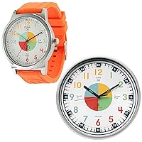 OWLCONIC Telling Time Teaching Clock - Bundled with Kids Watch. Learn to Tell Time Resources. Orange
