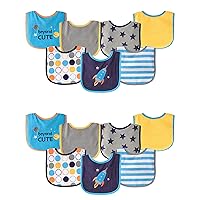 Luvable Friends Unisex Baby Cotton Terry Drooler Bibs with PEVA Back, Blue Rocket 14-Piece, One Size