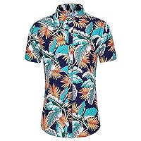 Yellow Hawaiian Shirts for Men Lightweight Cotton Tees White Button Up Shirt Men Slim Fit Mens Plaid Shirt Short Sleeve
