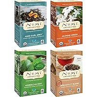 Organic Tea Variety Pack, 18 Count Box of Tea Bags (Pack of 4), Aged Earl Grey, Breakfast Blend, Jasmine Green & Moroccan Mint (Packaging May Vary)