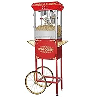 Foundation Popcorn Machine with Cart - 8oz Popper with Stainless-Steel Kettle, Warming Light, and Accessories by Great Northern Popcorn (Red)
