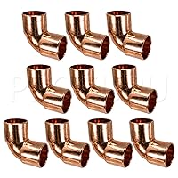 10-Pack Copper 1/2-Inch 90-Degree Elbow CxC Sweat, Certified Safe for Potable Water (CW9S0012-10P)