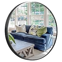 NeuType Round Mirror Circle Mirror 32 Inch Aluminum Alloy Frame Wall Mirror Large Vanity Hanging Decorative Mirrors for Entryway, Bathroom, Bedroom, Living Room, Black