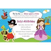 30 Invitations Pirate Princess Girl Boy Birthday Party Personalized Cards Photo Paper