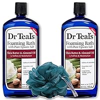 Dr Teal's Shea Butter and Almond Oil Foaming Bath Liquid (Pack of 2), Dr Teal's Bubble Bath for Men, Women's Bubble Bath W/Premium Variety Junction Shower Sponge
