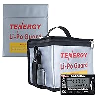 Tenergy 5-in-1 Intelligent Digital Cell Meter Battery Checker and Fire Retardant Lipo Bags for Charging and Storage