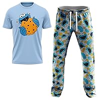 Sesame Street mens Cookie Monster 2-pc Lounge Set With T-shirt and Lounge Pant in Gift Box With Cookie Toss Design in S-xl