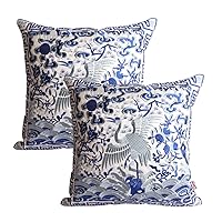 Queenie - 2 Pcs Silky Oriental Chinese Phoenix Embroidered Decorative Throw Pillow Case Cushion Cover 17.25 x 17.25 Inch 44 x 44 cm (CS94 Blue & Off White)