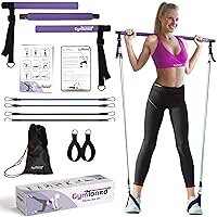 Pilates Bar Kit with Resistance Bands (30, 40 Lbs) - Portable 3 Section Stick with Adjustable Length Bands - Multifunctional Fitness Equipment for Home Workouts - with Exercises Guide