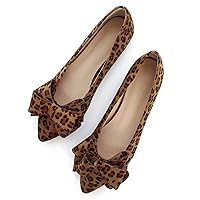 SAILING LU Bow-Knot Ballet Flats Womens Pointy Toe Flat Shoes Suede Dress Shoes Wear to Work Slip On Moccasins Leopard Brown Size 6.5