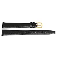 14MM Long Black Genuine Calfskin Leather Watch Band Strap
