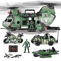 JOYIN 10-in-1 Military Helicopter Toys Set with Light, Sound, Trucks, Boat, Bike, Army Men, Weapons - Kids Gifts