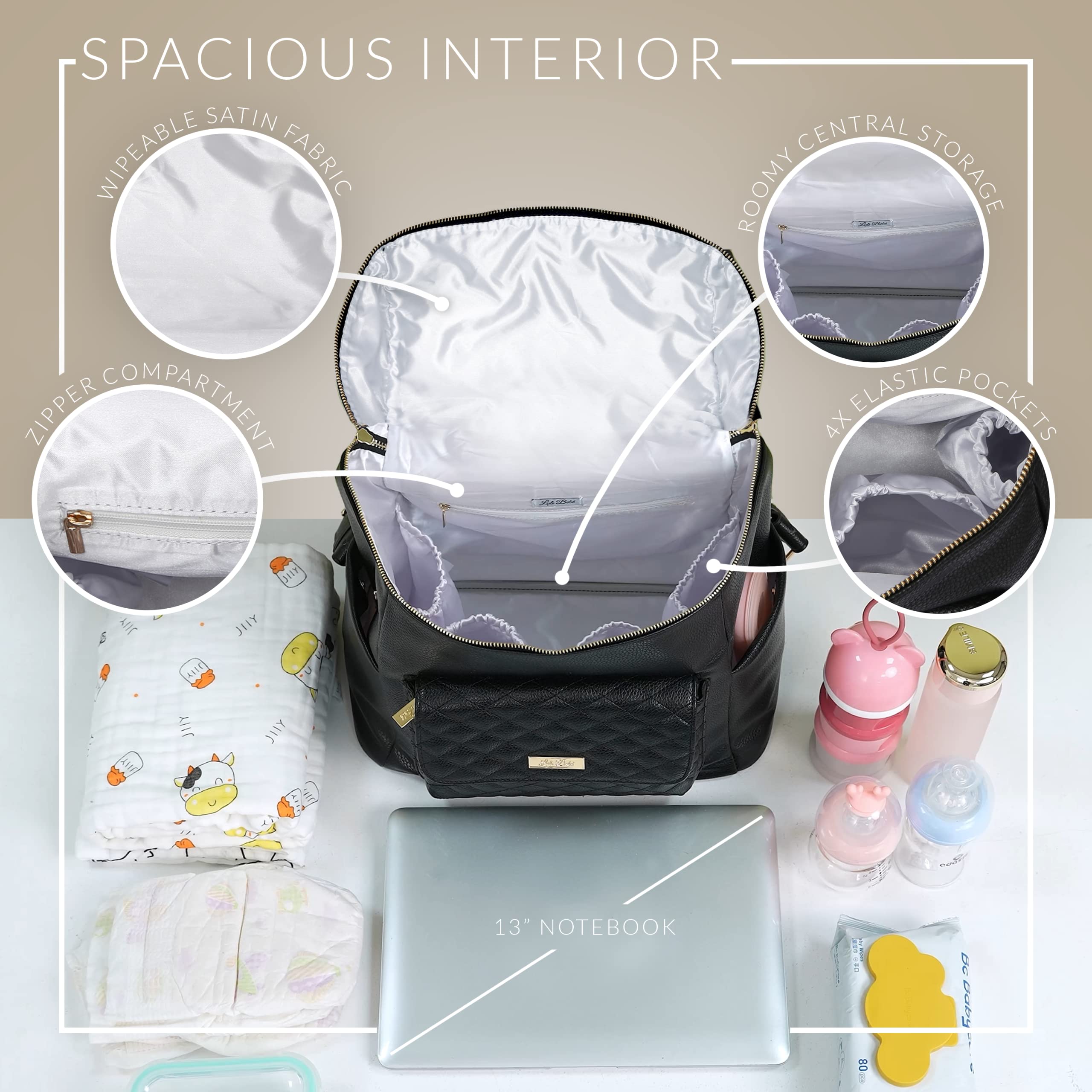 Monaco Diaper Bag + Snack Bag by Luli Bebe - Chic Vegan Leather (Ebony Black)