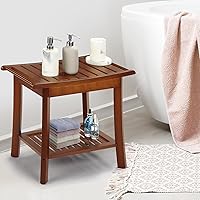 Teak Wood Shower Bench with Water-Resistant, Sturdy and Versatile Stool for Bathroom, Equipped with Storage Shelf - Ideal for Elderly, Assembly Required