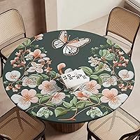 Round Fitted Tablecloth Waterproof Table Cloth with Elastic Edge Design Butterfly Embroidery Table Covers Vinyl Tablecloths for Picnic Wipeable Table Cloth for Indoor Outdoor, JJ0519873