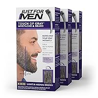 Just For Men Touch of Gray Mustache & Beard, Beard Coloring for Gray Hair with Brush Included for Easy Application, Light & Medium Brown B-25/35, Pack of 3