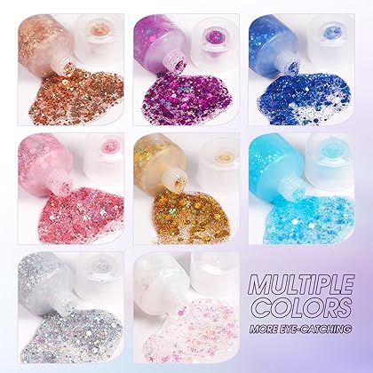 8 Color Body Glitter,Face Glitter Gel,Hair Glitter,Self Adhesive Glitter Gel,Chunky Glitter Festival Accessories,Cosmetic Glitter Makeup