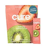 Cure Hydrating Electrolyte Mix | Electrolyte Powder for Dehydration Relief | Made with Coconut Water | No Added Sugar | Vegan | Paleo Friendly | Pouch of 14 Packets - Strawberry Kiwi