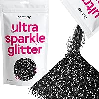 Hemway Premium Ultra Sparkle Glitter Multi Purpose Metallic Flake for Arts Crafts Nails Cosmetics Resin Festival Face Hair - Black - Chunky (1/40