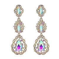 EVER FAITH Earrings Statement Bridal Wedding Jewellery Austrian Crystal Art Deco Marquise Leaf Teardrop Long Stud Earrings for Prom Blue Black Tone