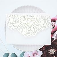 Builcker Laser Cutting Invitation Card Greeting Card Graduation Party Rose Flower Wedding Birthday Party Invitations Invitation Pocket With Envelope (White)