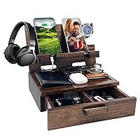 Gifts for Men Women Husband Son Boyfriend Him Nightstand Organizer Wood Phone Docking Station Gift Ideas for Birthday Mother's Day,Father's Day, Christmas, and Valentine's Day (Walnut)