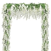 Wisteria Artificial Flowers Garland, 10Pcs Total 72FT White Wisteria Hanging Flowers, Flower Garland Decorations for Home Garden Outdoor Ceremony Wedding Arch Decoration