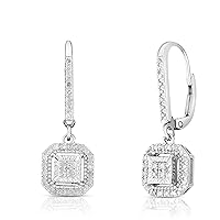 NATALIA DRAKE Square Drop Dangle Leverback Bridal 1/5 Cttw Diamond Earrings for Women in Rhodium Plated 925 Sterling Silver