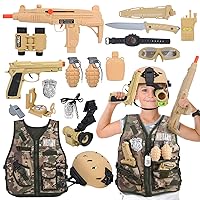 17 PCS Kids Army Costume, Military Soldier Dress up Role Play, Combat Marines for Halloween with Camouflage Vest, Helmet and Accessories for Kids Boys 3+