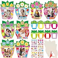 32 Sets Mother's Day Picture Frame Craft Kit for Kids DIY Love You Mom Photo Frame Craft Set with Easel Flower Plant Paper Craft Arts with Stickers for Mama Home Classroom Party Game Activity