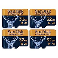 SanDisk 32GB 4-Pack Outdoors FHD microSDHC UHS-I Memory Card with SD Adapter (4x32GB) - Up to 100MB/s, Full HD, C10, A1, Trail Camera Micro SD Card - SDSQUNR-032G-GN4VV