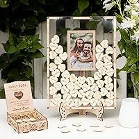 Wedding Guest Book Alternative — Guest Book Signs for Wedding — Rustic Wooden Heart Guest Book for Wedding with Picture Frame and 67pc Heart Drop Box — Guest Book Alternatives