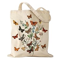 Aesthetic Canvas Tote Bag with Pattern for Women Gift Sturdy Cotton Tote Bag for Vacation, Shopping, Grocery