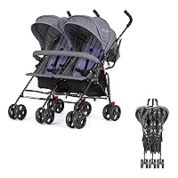 Volgo Twin Umbrella Stroller in Purple, Lightweight Double Stroller for Infant & Toddler, Compact Easy Fold, Large Storage Basket, Large and Adjustable Canopy