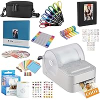 HP Sprocket Panorama Instant Portable Color Label & Photo Printer (Grey) Craft Bundle with case, Zink roll, Photo Album, Markers, Scissors, Tape, Stickers and Frames