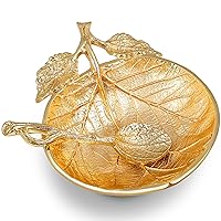 Zion Judaica Rosh Hashanah Artistic Honey Plate with Spoon Apple Shaped Leaf Elegant Honey Dish for Apple Dipping Tradition Jewish New Years Decorations (Gold)