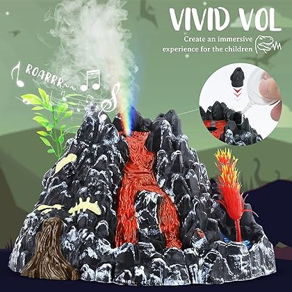 VANLINNY Dinosaur Toys for Kids 3-5, Volcano Kit with 20+ PCS Figures Toys for Boys/Girls, Mist Spray Volcano Playset with Music, Homeschoolers Gift for Toddlers 3+, Dinosaur Party Deco