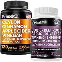 Ceylon Cinnamon (1pk) and Nitric Oxide (1pk) Supplement Bundle - Potent Vitamins for Heart, Metabolism, Balance, Circulatory, Lipid, and Immune Support - Non-GMO, Vegan, Gluten-Free