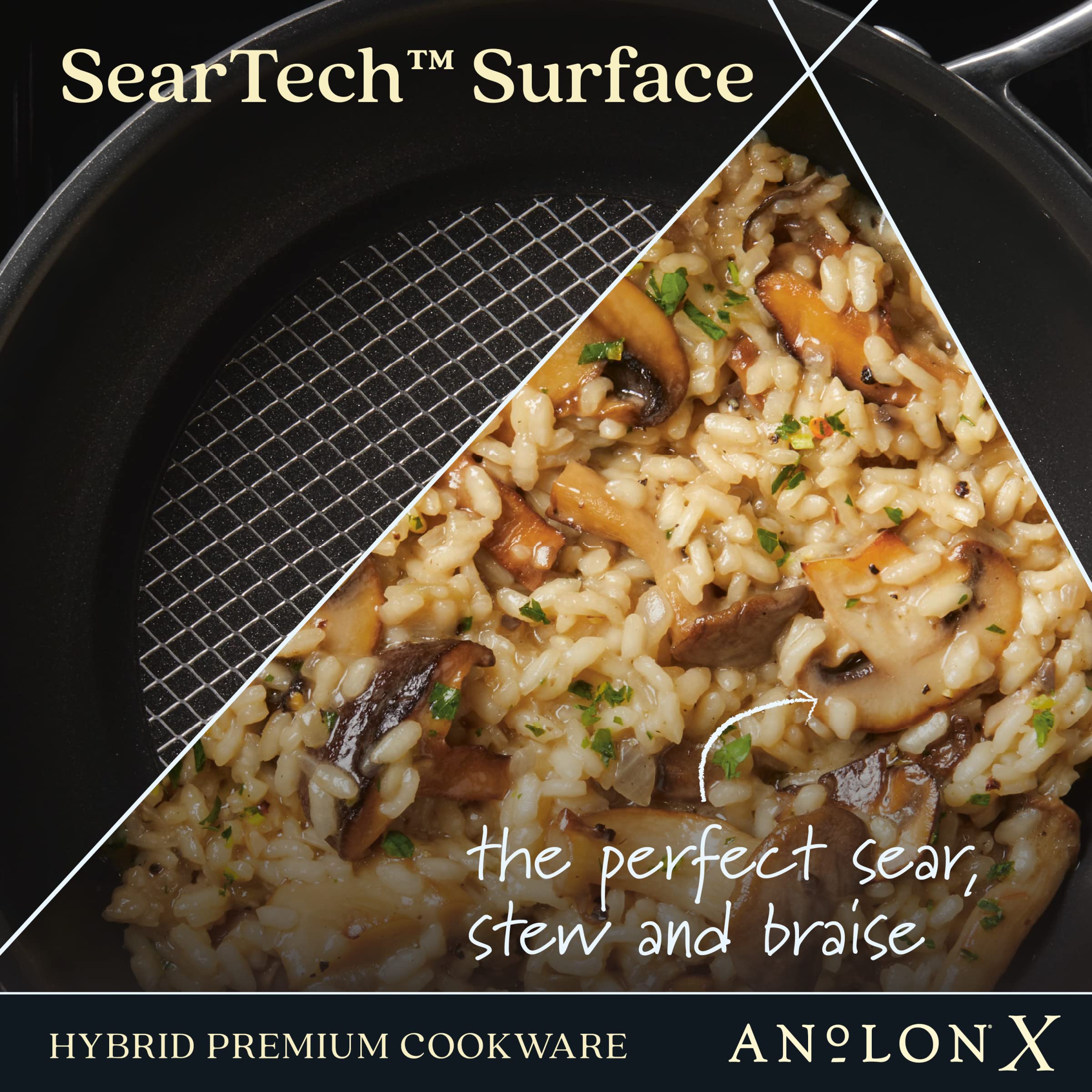 Anolon X SearTech Aluminum Nonstick Cookware Saucier with Lid, 2.5 Quart, Super Dark Gray
