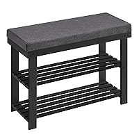 Bamboo Shoe Bench, 3-Tier Shoe Rack, Stable Shoe Organizer for Entryway, Living Room, Bench Seat Holds Up to 330 lb, 11.4 x 28 x 19.3 Inches, Black and Gray ULBS604B01