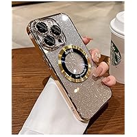 Glitter Case for iPhone 15 Pro Max 6.7-Inch, Bling Sparkle Shockproof Phone Bumper Cover, iPhone 15 Pro Max Case Magnetic [Compatible with MagSafe],Cute Sparkly for Women and Girls (Gold)
