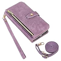 Wallet Case Compatible with Samsung Galaxy Note 20 Ultra, Crossbody Strap 9 Card Slots Zipper Flip Folio Phone Case with Wrist Strap Kickstand (Purple)