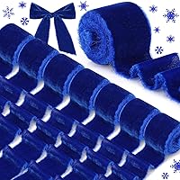 24 Yards Christmas Velvet Wrapping Ribbon, 8 Roll Silk Frayed Handmade Velvet Ribbon for Wedding Bouquet Invitation Christmas Wreaths Decor Gift Wrapping Cards DIY (Royal Blue,2 Inch)