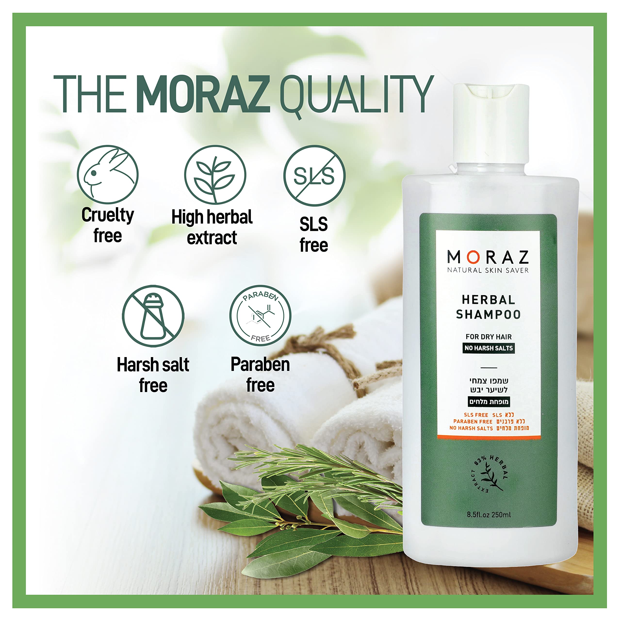 Moraz Herbal Shampoo - Natural Shampoo for Dry Hair Types,Natural & Sulfate Free Shampoo for Women Color, Vegan Shampoo Color Safe, Paraben Free, Gluten Free, 17 FL.OZ