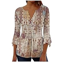 Athletic Tops for Women Bell Sleeve V-Neck Trending with Buttons Super Soft Wide Sleeve Patterned Womens Workout Tops